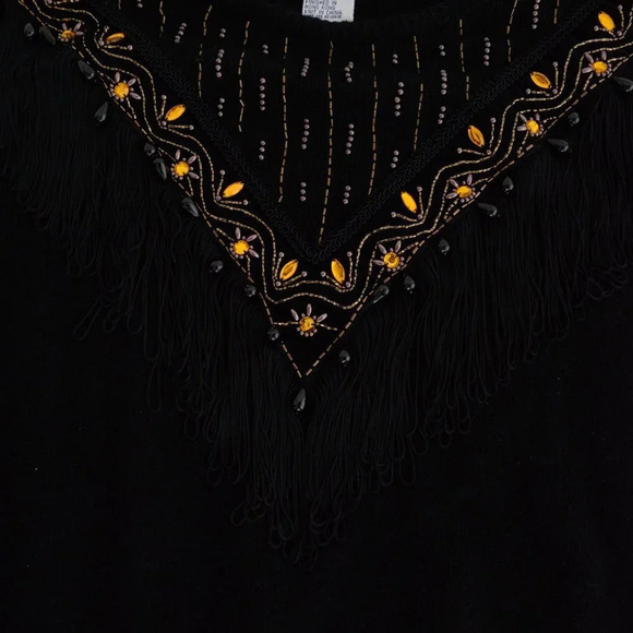 Vintage Vanna White R&K Originals Black Beaded w Tassels & Amber Gems Sweater XL - Picture 9 of 12